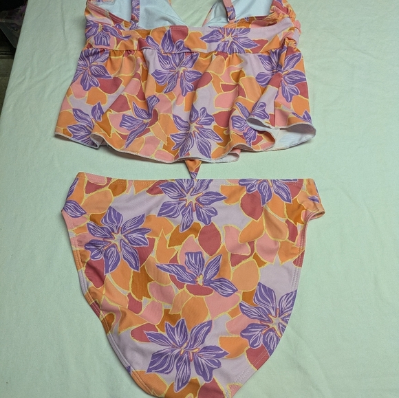 2/$25-Bikini-Flourescent Floral Print Highrise Bottoms & Tie Front Ruffled Tank - Picture 5 of 10
